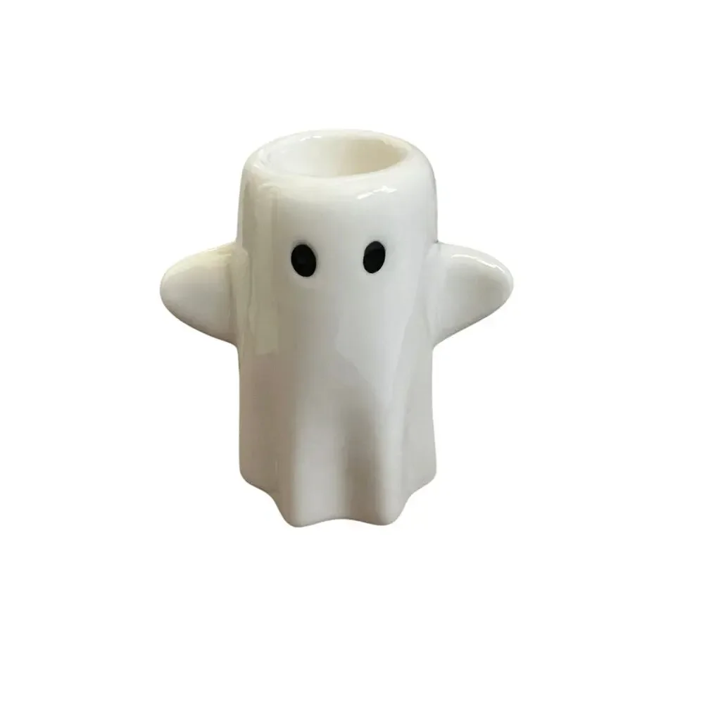 3pc Ceramic Ghost Taper Candle Holder Set Halloween White Candlestick Spooky New
